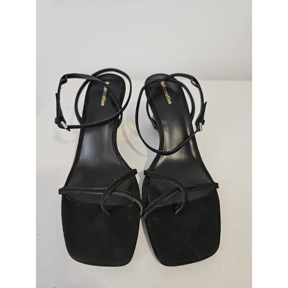 Reformation Emilia Wedge Sandal Leather Suede Womens 6.5 Black Square Toe - Picture 7 of 14